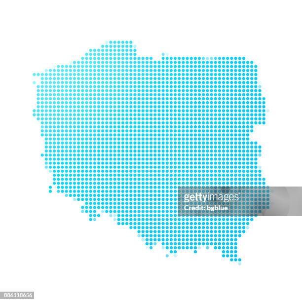 illustrazioni stock, clip art, cartoni animati e icone di tendenza di mappa polacca di punti blu su sfondo bianco - polonia