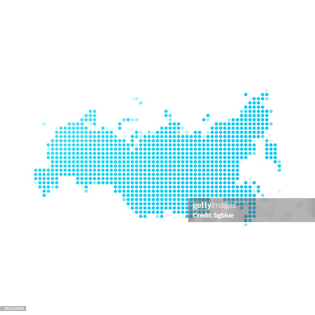 Mapa da Rússia de pontos azuis no fundo branco