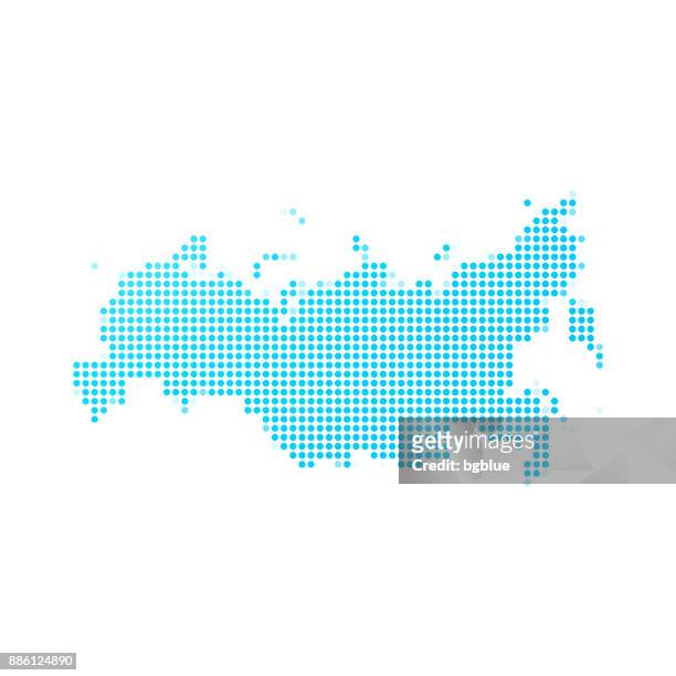 ilustrações, clipart, desenhos animados e ícones de mapa da rússia de pontos azuis no fundo branco - rússia