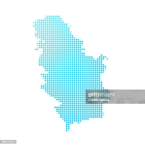 serbia map of blue dots on white background - serbia map stock illustrations