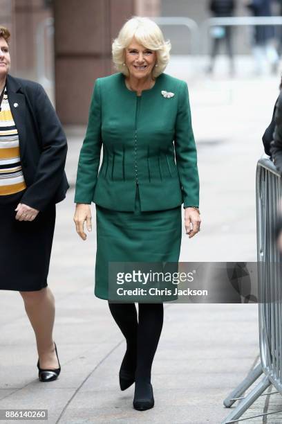 Camilla, Duchess of Cornwall departs from the annual ICAP charity day at ICAP on December 5, 2017 in London, England.