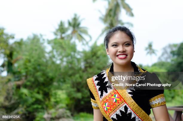 young malaysian woman in traditional cloth - sabah state stock pictures, royalty-free photos & images