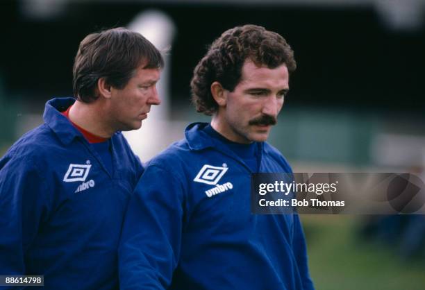 Scottish manager Alex Ferguson with team captain Graeme Souness during a training session in Melbourne, Australia on the 3rd December 1985.