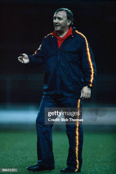 Spain coach, Jose Santamaria, during a training session at Wembley Stadium, 24th March 1981.