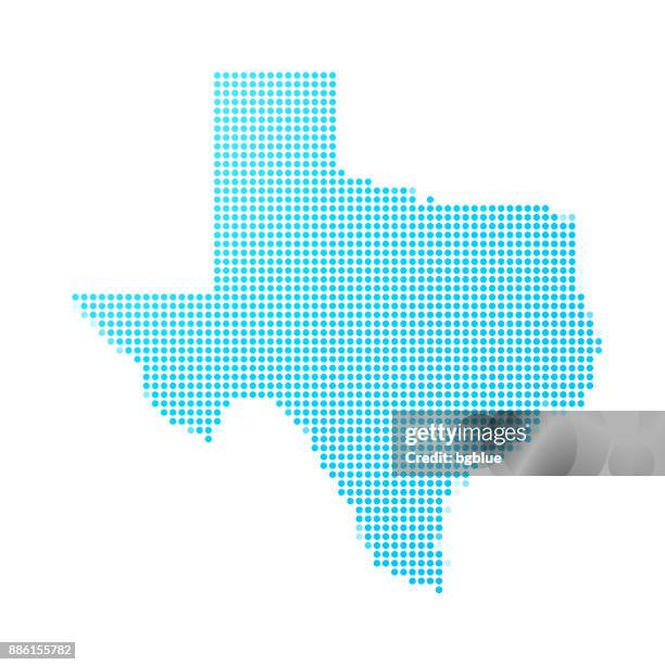 texas-karte der blauen punkte auf weißem hintergrund - texas stock-grafiken, -clipart, -cartoons und -symbole