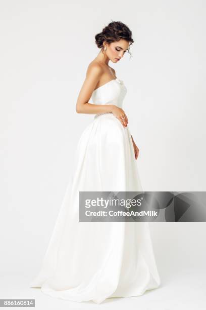 beautiful bride - white dress stock pictures, royalty-free photos & images