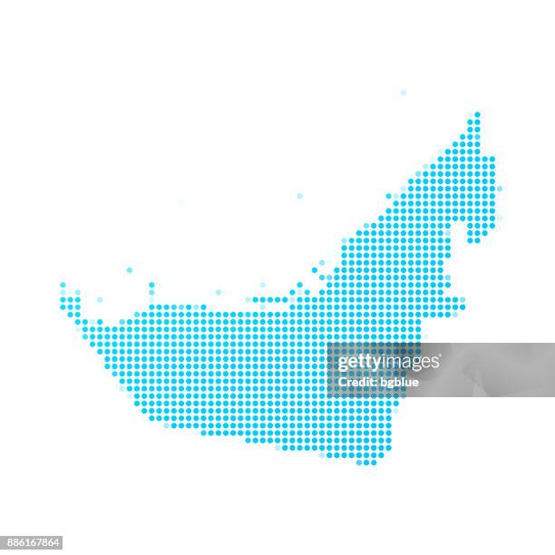 illustrations, cliparts, dessins animés et icônes de carte des émirats arabes unis de points bleus sur fond blanc - émirats arabes unis