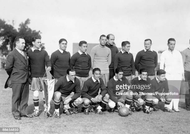 The Chilean team prior to their FIFA World Cup match against Mexico at the Parque Central in Montevideo, 16th July 1930. Chile won 3-0. Back row :...