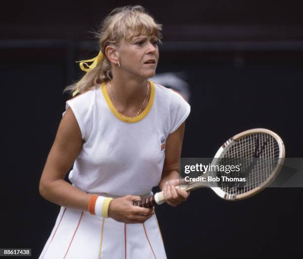 Sue Barker of Great Britain during the Wimbledon Lawn Tennis Championships held at the All England Club in London, England during July 1982. .