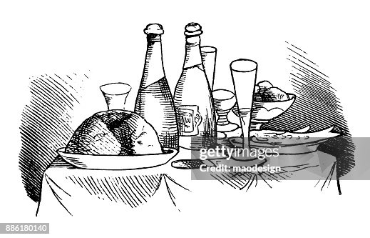 麵包, 酒和魚的覆蓋的桌 麵包, 酒和魚的覆蓋的桌