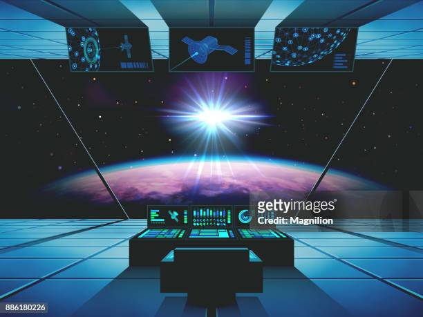 interstellar travel in a spaceship - indoors stock illustrations