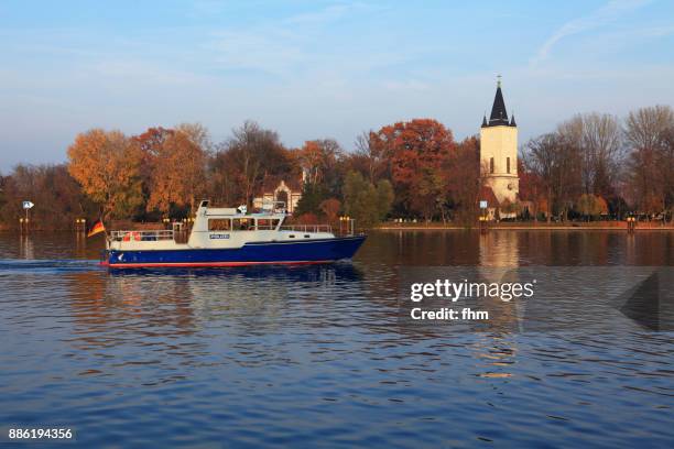 policeboat, patrolling on spree river in berlin - maritime police stock pictures, royalty-free photos & images