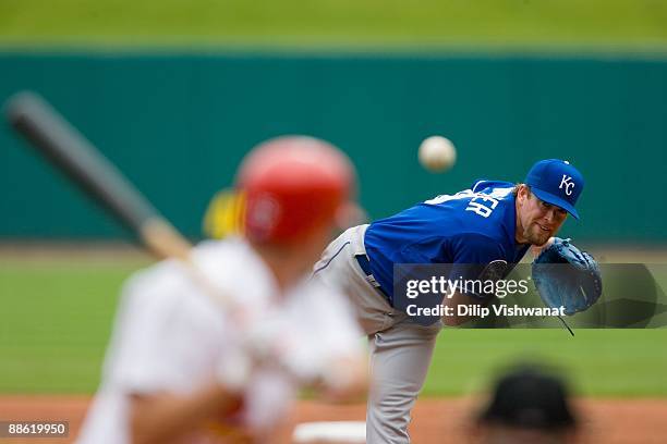Starting pitcher Brian Bannister of the Kansas City Royals throws against the St. Louis Cardinals on May 24, 2009 at Busch Stadium in St. Louis,...