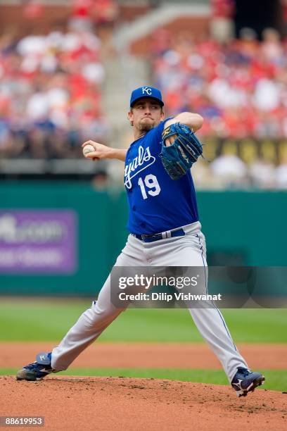 Starting pitcher Brian Bannister of the Kansas City Royals throws against the St. Louis Cardinals on May 24, 2009 at Busch Stadium in St. Louis,...