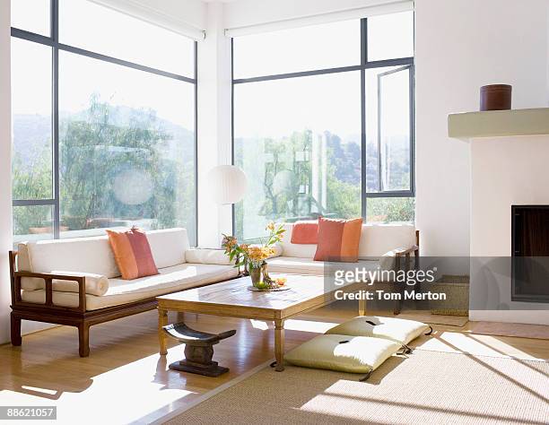 interior of modern living room - window stock pictures, royalty-free photos & images