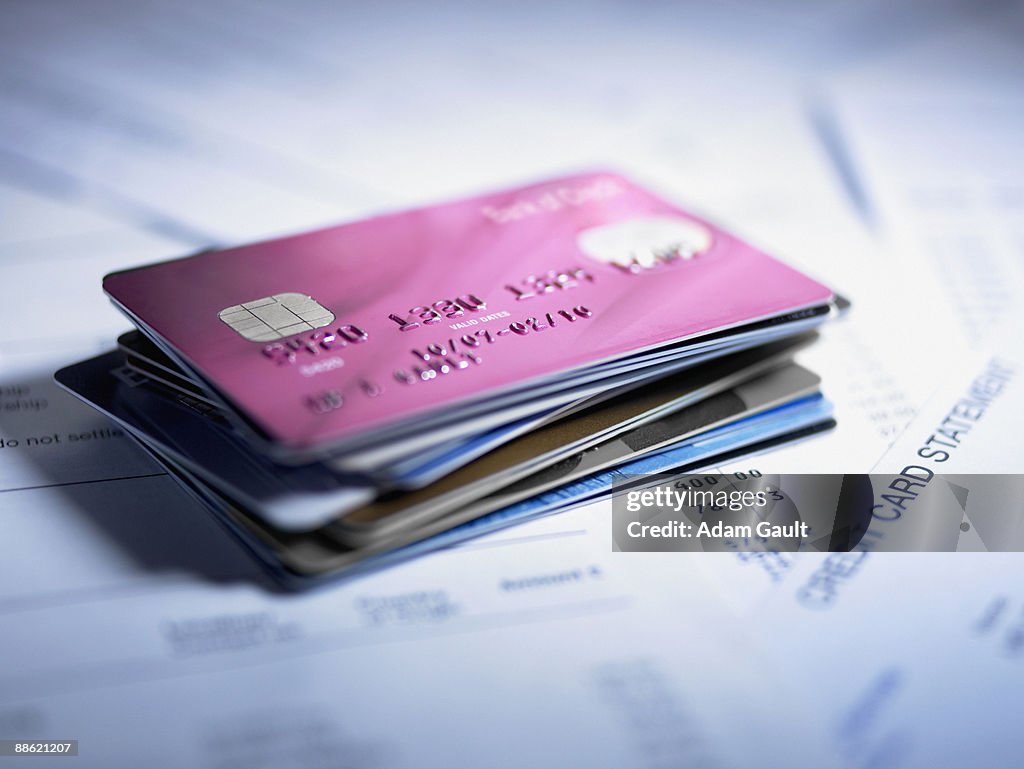 Close up of stack of credit cards