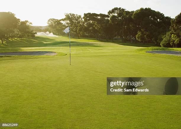 flag on putting green of golf course - golfbana bildbanksfoton och bilder
