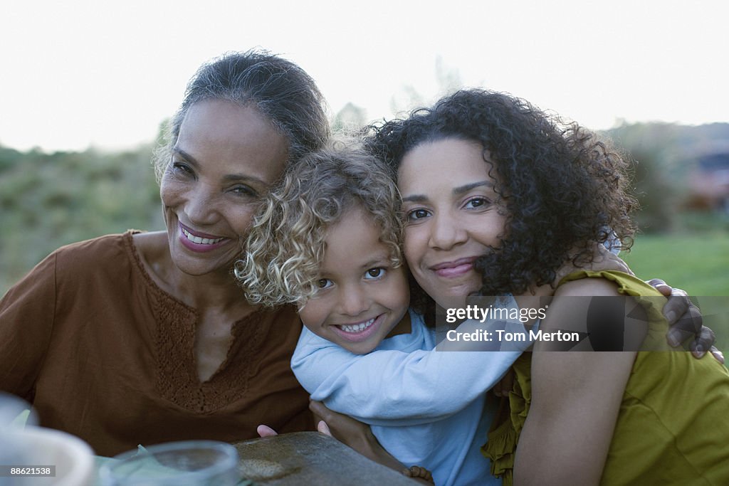 African family hugging