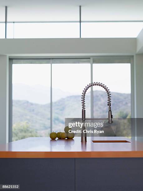 interior of modern kitchen with spray nozzle - spray nozzle stock pictures, royalty-free photos & images