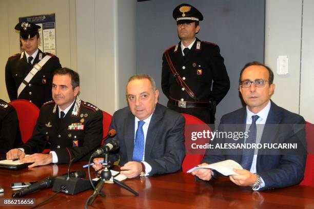 Colonel of Carabinieri Antonio Di Stasio , prosecutor Franco Lo Voi and deputy prosecutor Salvatore De Luca give a press conference following a...