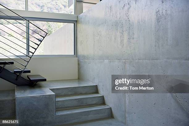 interior of modern house, metal staircase - tree house stockfoto's en -beelden