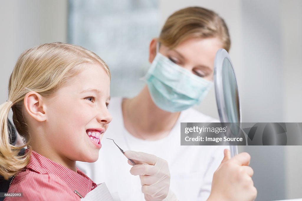 Girl and dental hygienist