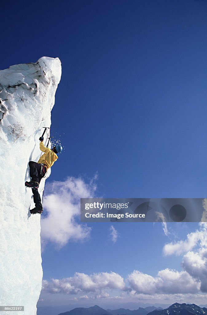 Climber on serac at easton glacier