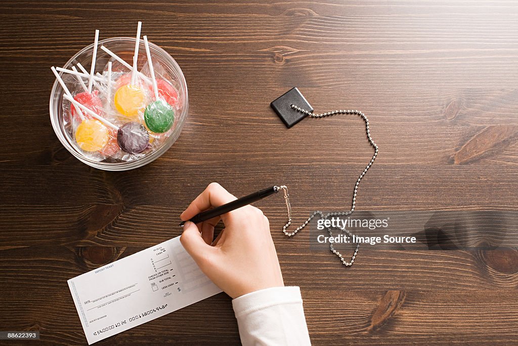 Person at bank counter