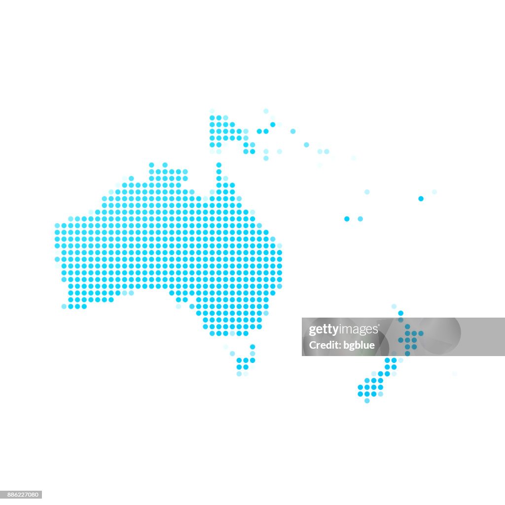 Oceanië-kaart van blauwe stippen op witte achtergrond