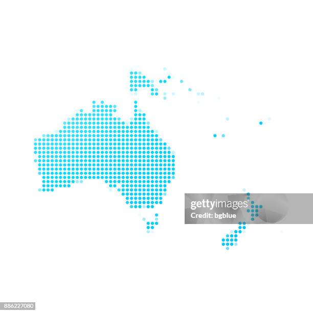 oceania map of blue dots on white background - nz map stock illustrations