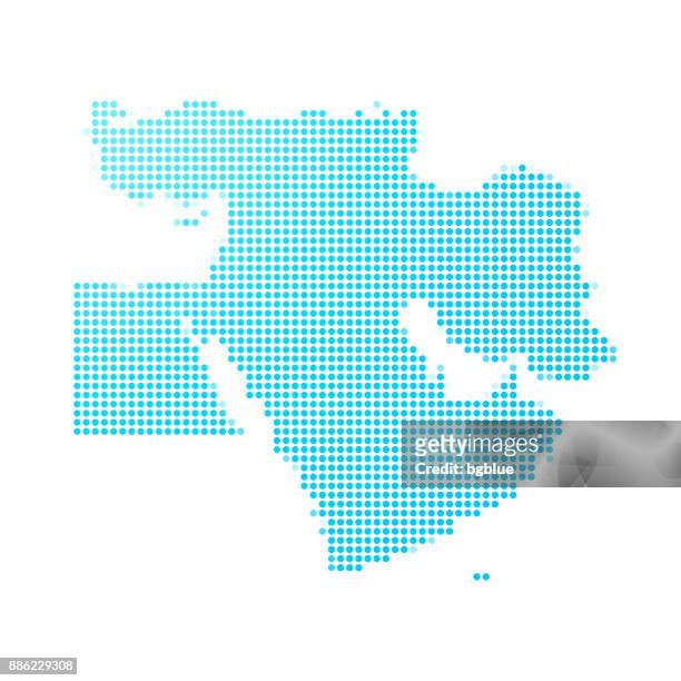 ilustraciones, imágenes clip art, dibujos animados e iconos de stock de mapa de medio oriente de puntos azules sobre fondo blanco - gulf countries