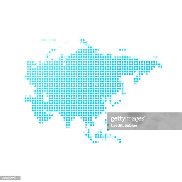 asien karte der blauen punkte auf weißem hintergrund - asien stock-grafiken, -clipart, -cartoons und -symbole