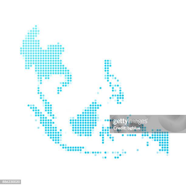 白地に青い水玉の東南アジア地図 - 東南アジア点のイラスト素材／クリップアート素材／マンガ素材／アイコン素材