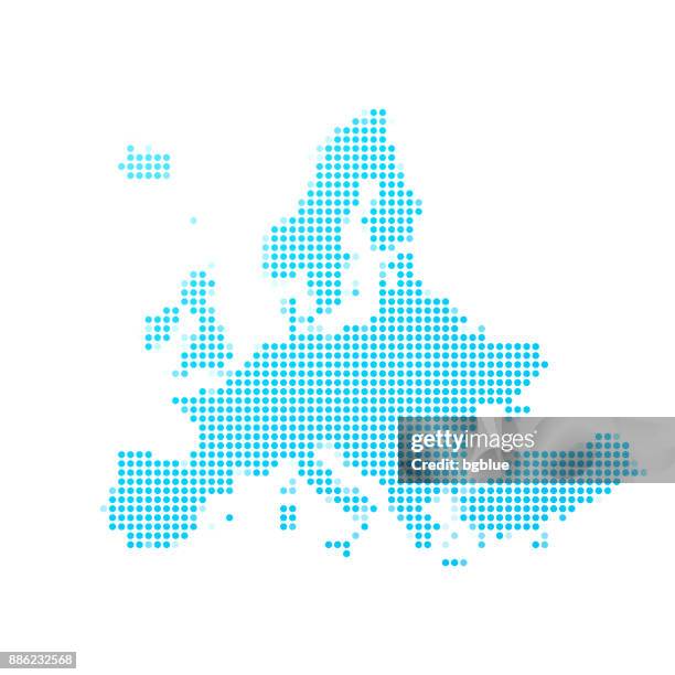 europakarte der blauen punkte auf weißem hintergrund - continent stock-grafiken, -clipart, -cartoons und -symbole