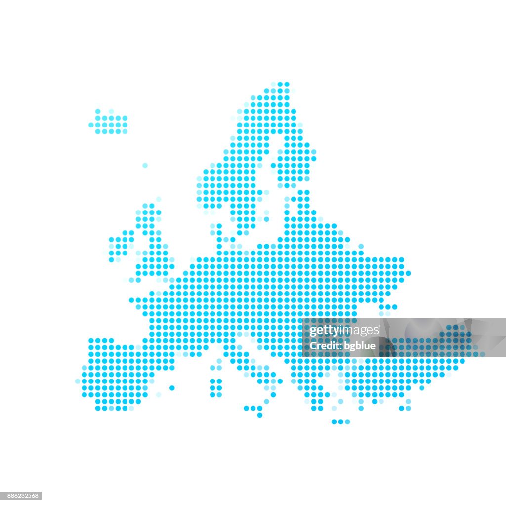 Europe map of blue dots on white background
