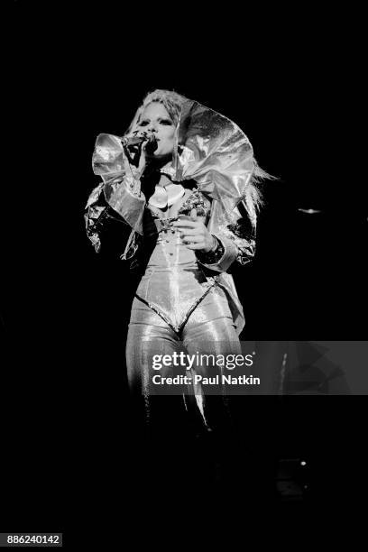 Singer Dale Bozzio of Missing Persons performs at the Bismark Theater in Chicago, Illinois, August 7, 1984.