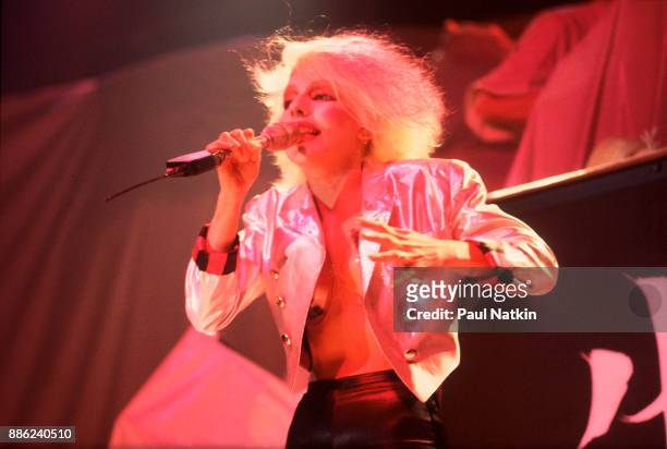 Singer Dale Bozzio of Missing Persons performing in Milwaukee, Wisconsin, March 15, 1983.
