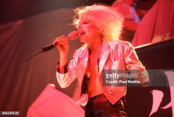 Singer Dale Bozzio of Missing Persons performing in Milwaukee, Wisconsin, March 15, 1983.