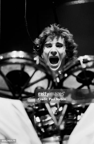 Drummer Terry Bozzio of Missing Persons in Milwaukee, Wisconsin, March 15, 1983.