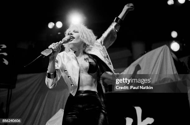 Singer Dale Bozzio of Missing Persons performing in Milwaukee, Wisconsin, March 15, 1983.