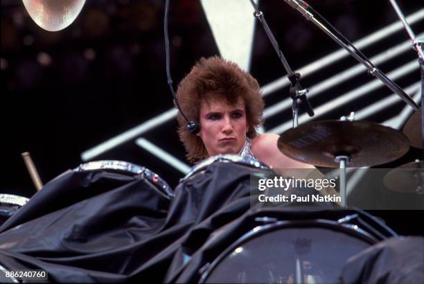 Drummer Terry Bozzio of the band Missing Persons performs at the US Festival in Ontario, California, May 29, 1983.