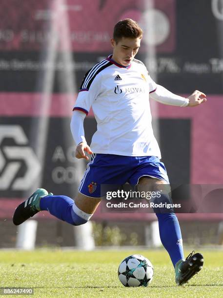 Basel defender Ylber Lokaj from Germany during SL Benfica v FC Basel 1893 - UEFA Youth League round six match at Caixa Campus on December 05, 2017 in...