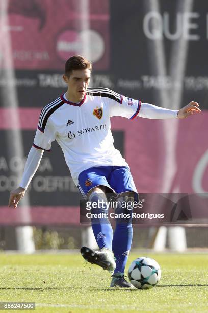 Basel defender Ylber Lokaj from Germany during SL Benfica v FC Basel 1893 - UEFA Youth League round six match at Caixa Campus on December 05, 2017 in...