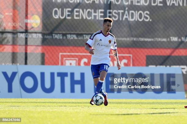 Basel midfielder Dominik Schmid from Switzerland during SL Benfica v FC Basel 1893 - UEFA Youth League round six match at Caixa Campus on December...