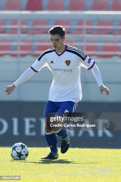 Basel defender Ylber Lokaj from Germany during SL Benfica v FC Basel 1893 - UEFA Youth League round six match at Caixa Campus on December 05, 2017 in...