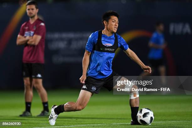 Takuya Iwata of Auckland City Football Club in action during a training session at Khalifa Bin Zayed training facilities on December 5, 2017 in Al...