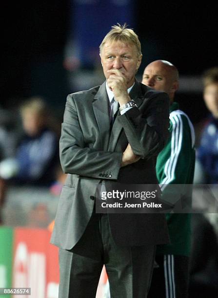 Head coach Horst Hrubesch of Germany gestures during the UEFA U21 Championship Group B match between Germany and England at the Oerjans vall stadium...