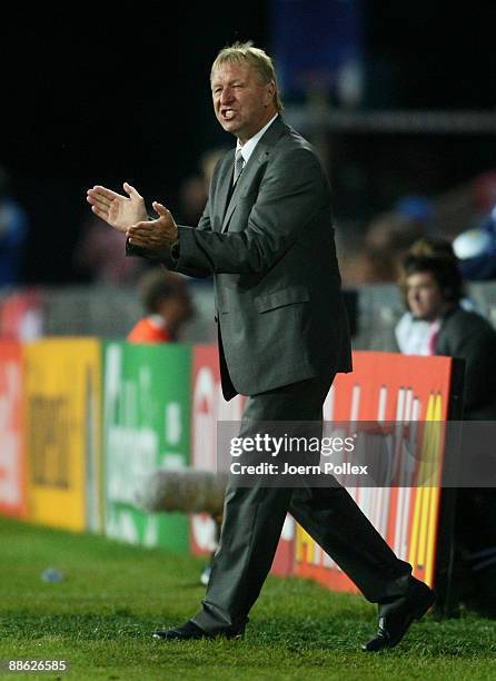 Head coach Horst Hrubesch of Germany gestures during the UEFA U21 Championship Group B match between Germany and England at the Oerjans vall stadium...