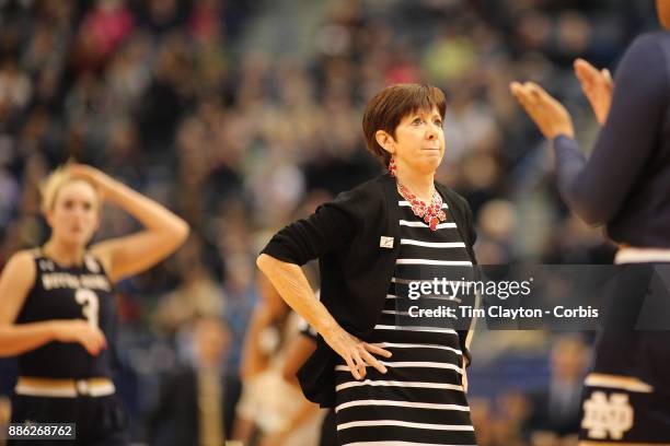 Head coach Muffet McGraw of the Notre Dame Fighting Irish during her sides dramatic loss during the the UConn Huskies Vs Notre Dame, NCAA Women's...