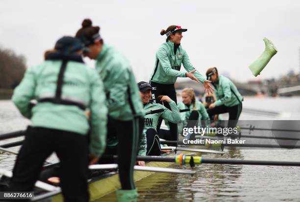 Tricia Smith of Cambridge University Women's Boat Club prepares prior to The Cancer Research UK Boat Race Trial 8s on December 5, 2017 in London,...